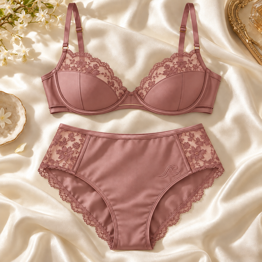 Céleste lingerie in dusty rose with fine tonal lace